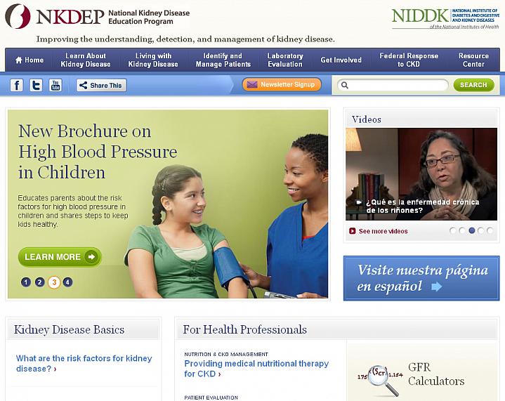 Screen capture of the homepage for National Kidney Disease Education Program.