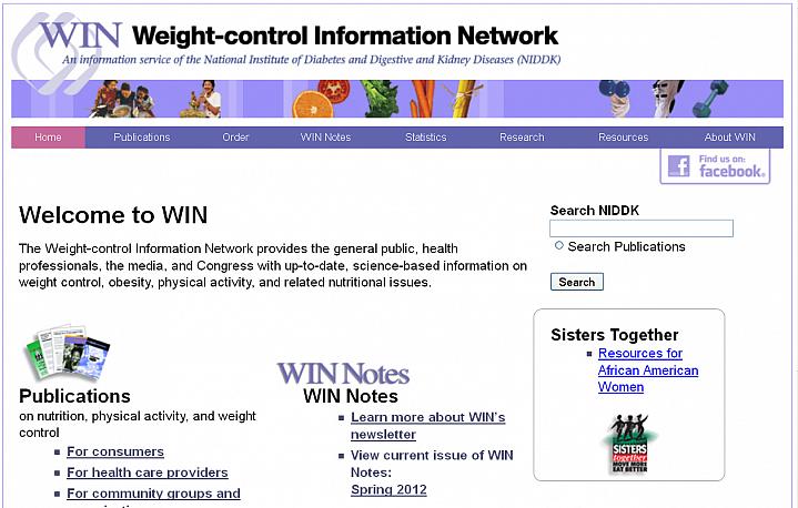 Screen capture of the homepage for the Weight-control Information Network Screen capture of the homepage for the Weight-control Information Network.