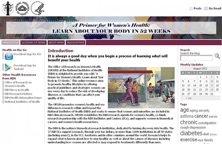 Screen capture of the homepage for 52 Weeks for Women’s Health Screen capture of the homepage for 52 Weeks for Women’s Health