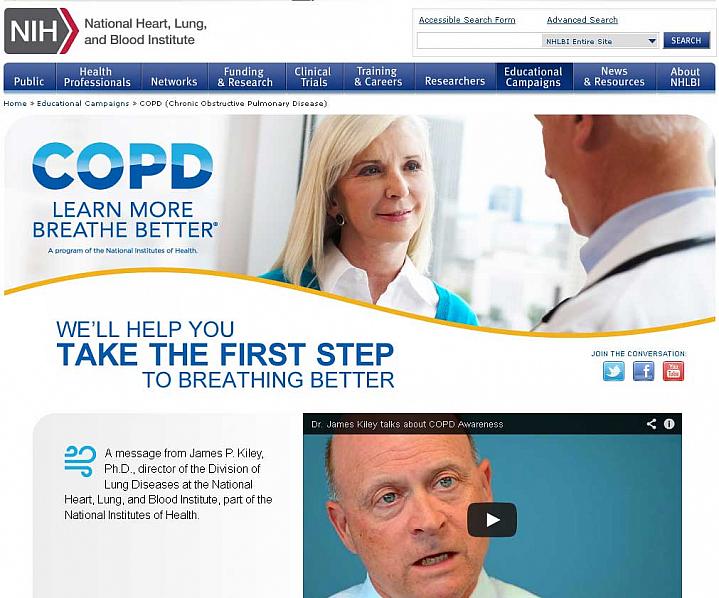 Screen capture of the homepage for the COPD: Learn More Breathe Better website.