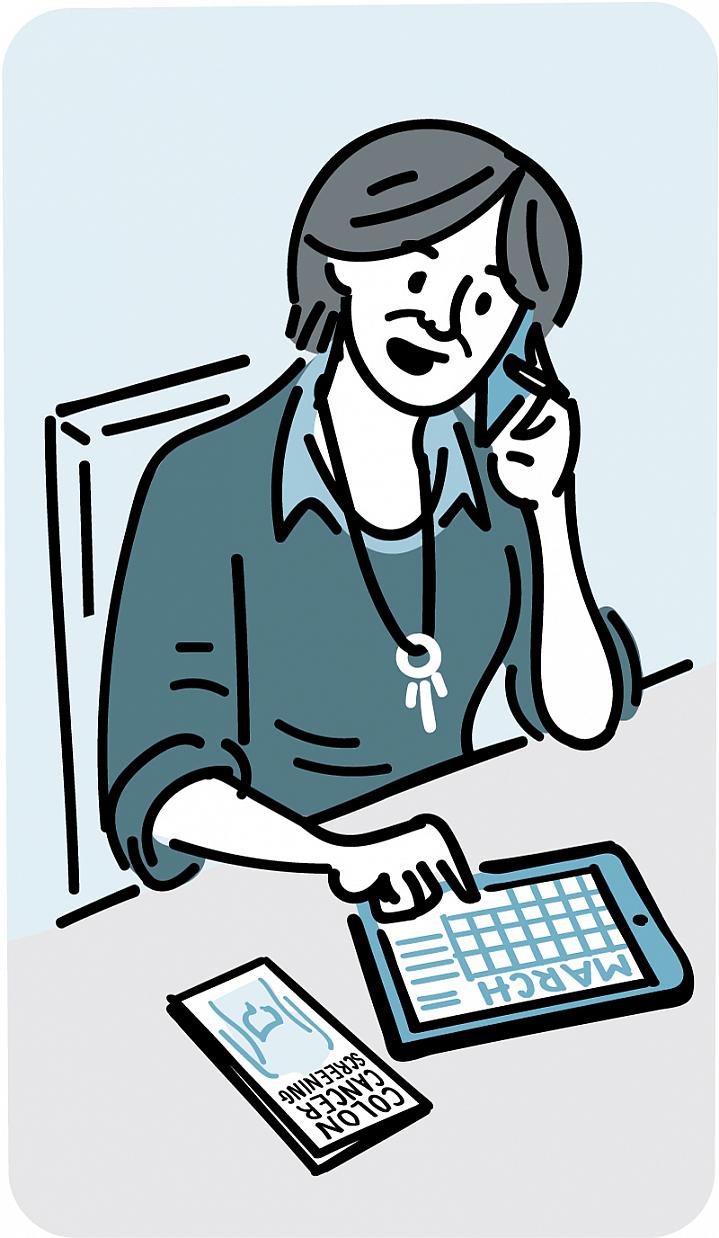 Illustration of a woman checking her calendar and talking on the phone Illustration of a woman checking her calendar and talking on the phone.