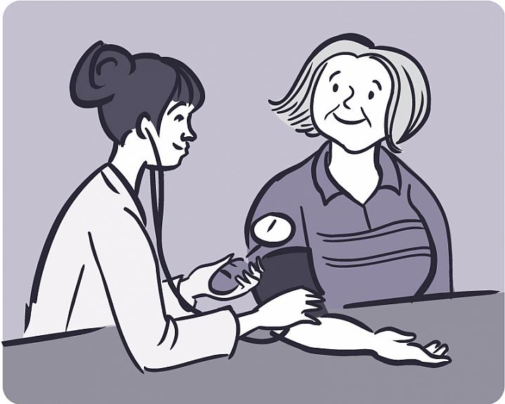 Illustration of a woman having her blood pressure checked.