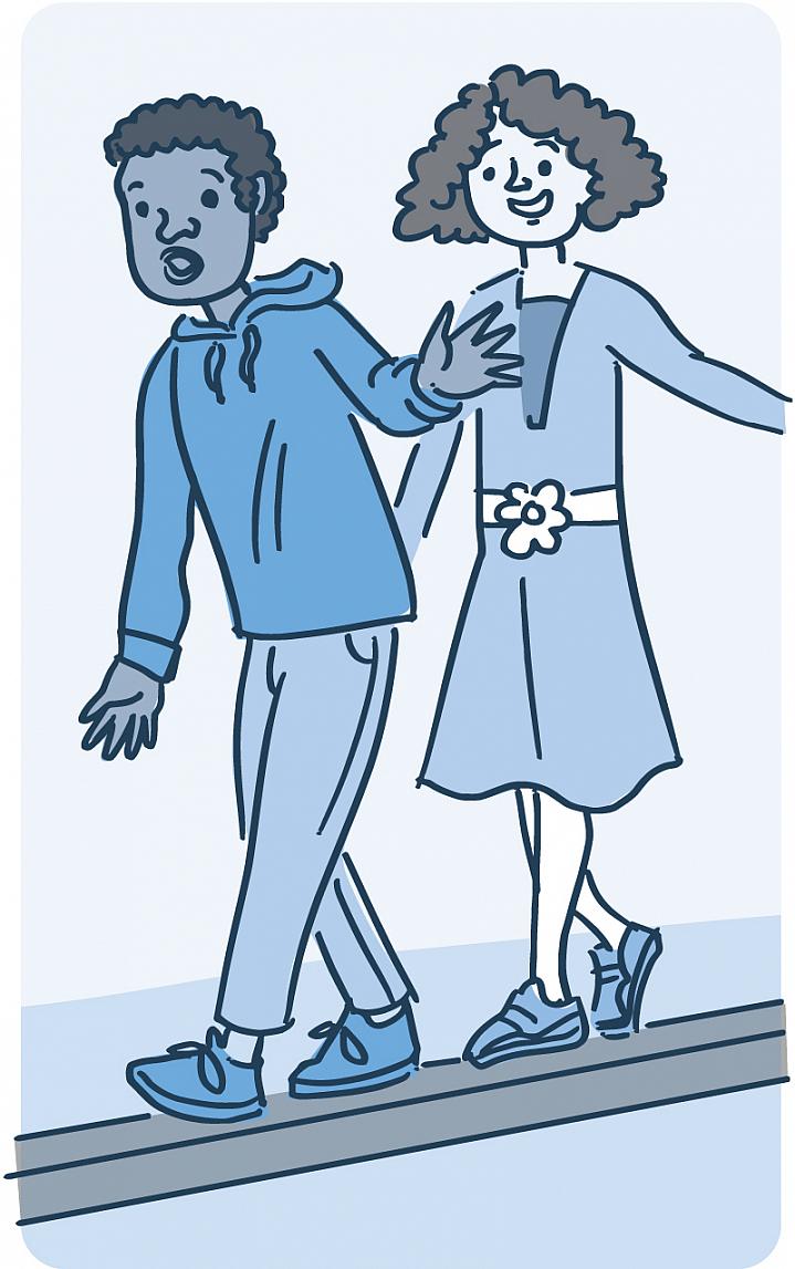 Illustration of 2 children walking on a balance beam Illustration of 2 children walking on a balance beam.