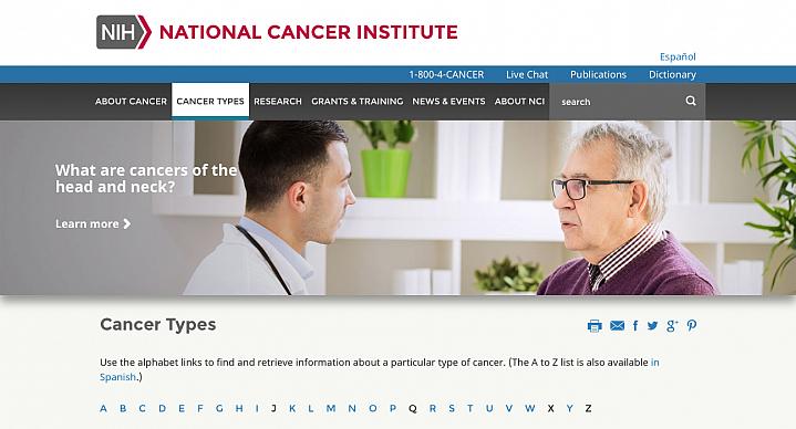 Screen capture of NIH’s Types of Cancer web page Screen capture of NIH’s Types of Cancer web page.