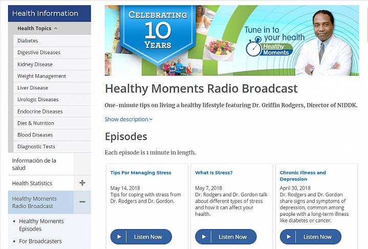 Screenshot of the healthy moments radio website Screenshot of the healthy moments radio website