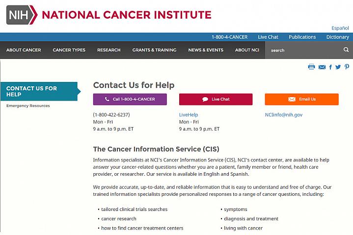 Screenshot of the Cancer Information Service website