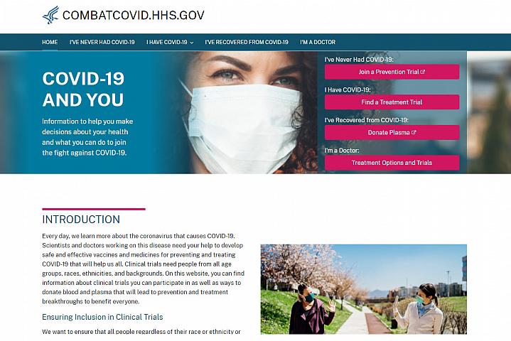 Screenshot of the Combat COVID website