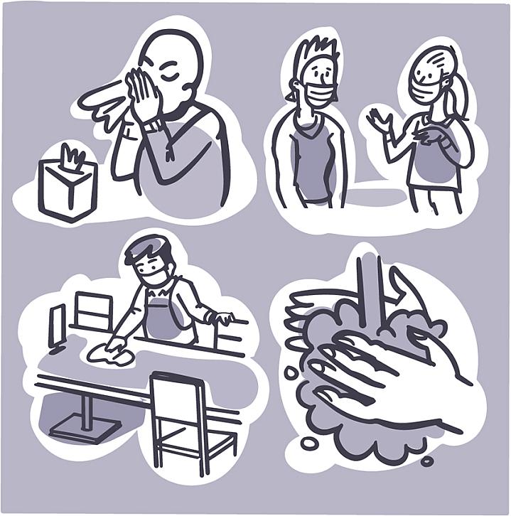 Illustration of four ways to stay safe from germs