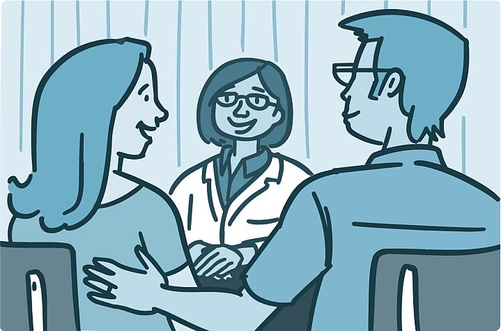 Illustration of a couple talking to doctor Illustration of a couple talking to doctor