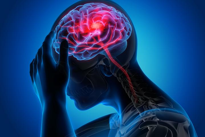Illustration of a person holding their head with the brain showing inside Illustration of a person holding their head with the brain showing inside.