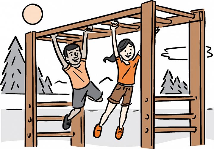 Illustration of two kids playing on the monkey bars Illustration of two kids playing on the monkey bars